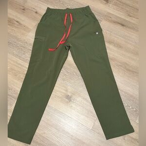 Figs Olive Green Women's Cargo Pants with Red Drawstring